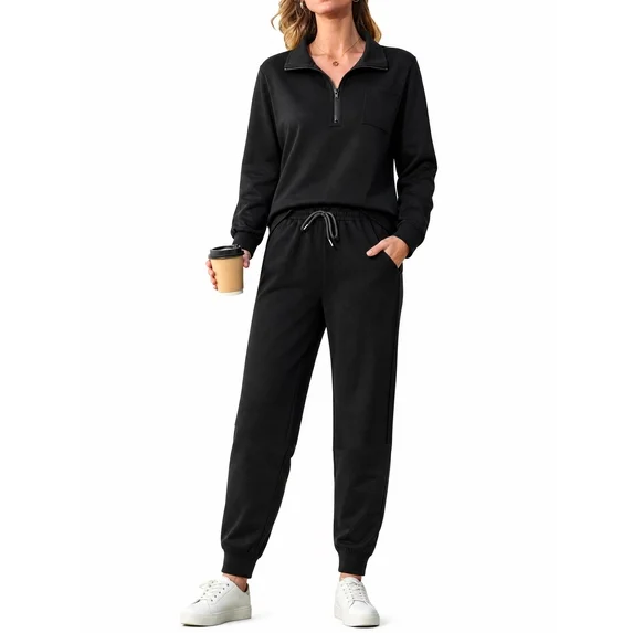 Fantaslook Womens 2 Piece Outfits Sets Lapel Half Zip Sweatsuits Casual Jogger Lounge Sets Fall Tracksuit with Pockets