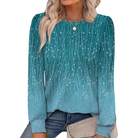 Fantaslook Plus Size Womens Long Sleeve Shirts Fall Tunic Tops Casual Crewneck Floral Blouses