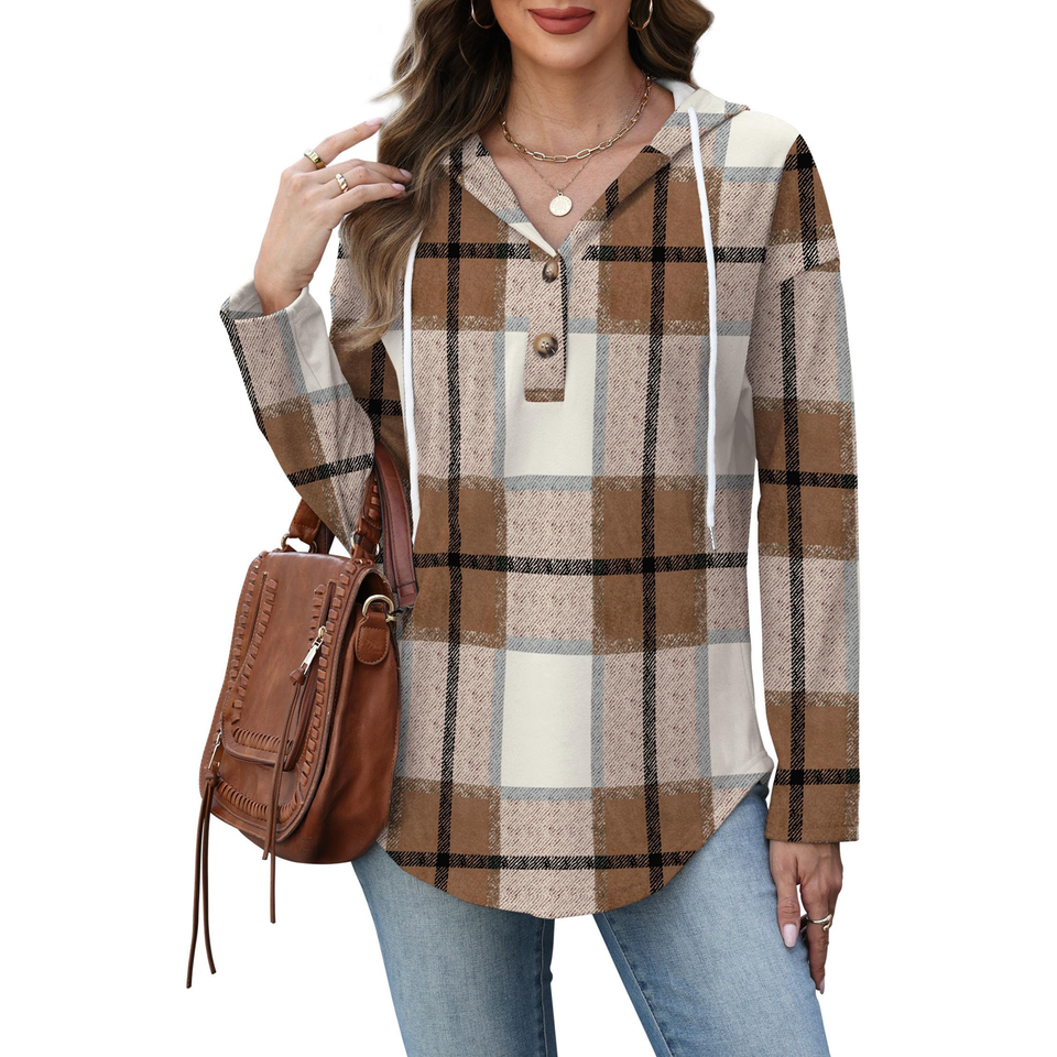 Fantaslook V Neck Button Sweatshirt for Women Pullover Long Sleeve Shirts Fall Fashion Tunic Tops