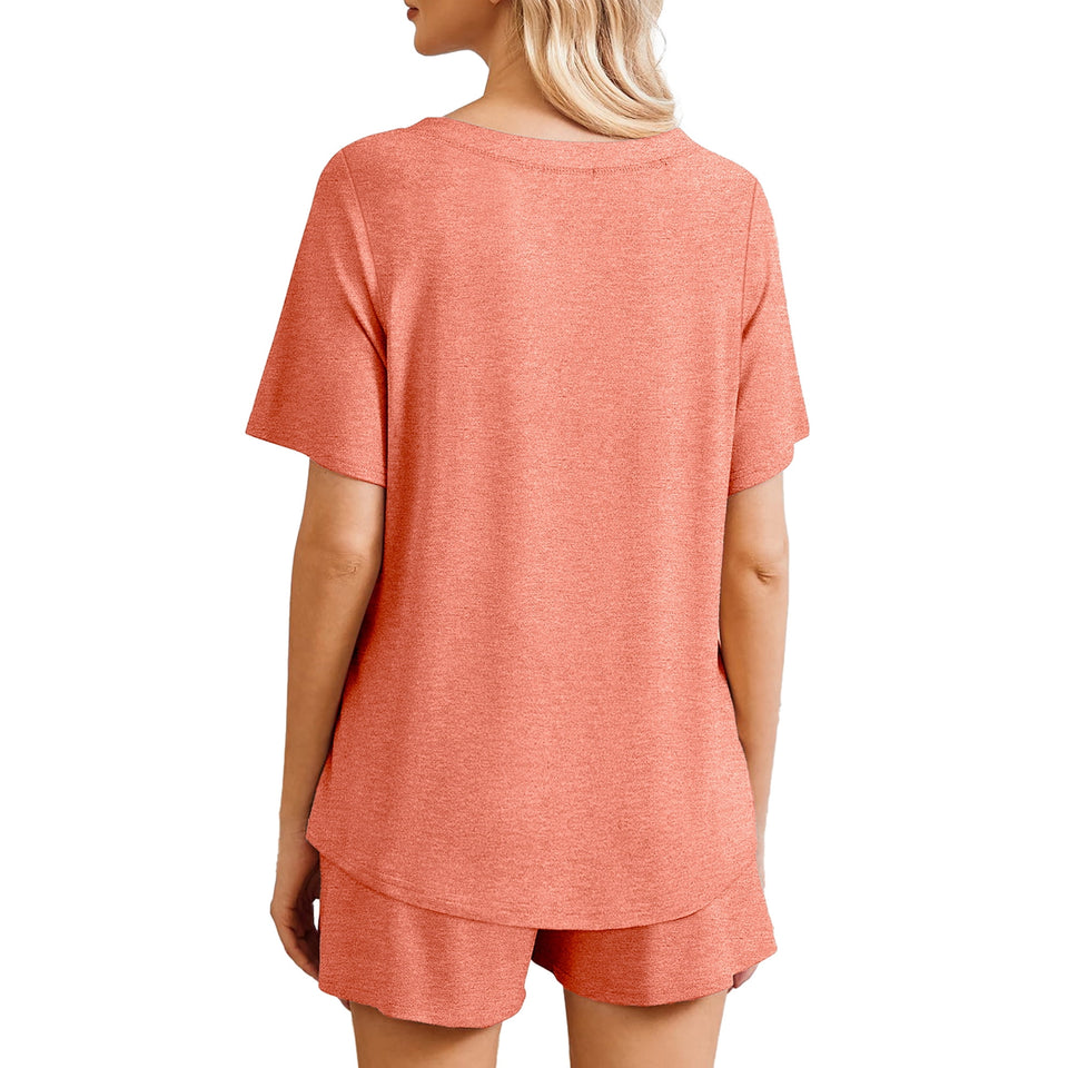 MOSHU Womens Pajamas Sets Button Down Tops and Drawstring Shorts With Pockets Two Piece Lounge Sets Oufits