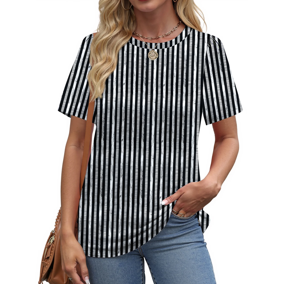 Fantaslook Womens Summer Tops Dressy Casual Short Sleeve Shirts Crew Neck Tunic Floral Blouses