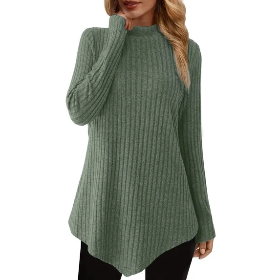 Fantaslook Mock Turtleneck Sweaters for Women Dressy Long Sleeve Pullover Fall Tunic Tops Asymmetrical Hem Soft Sweaters