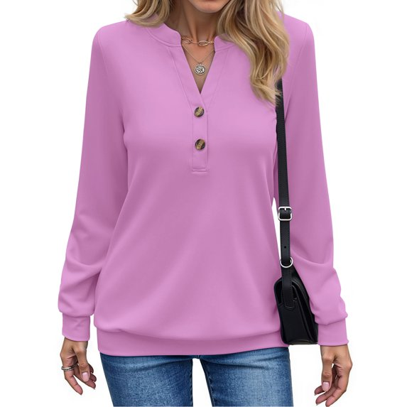 Fantaslook V Neck Sweatshirts for Women Casual Long Sleeve Shirts Button Pullover Tops Fashion Fall Outfits
