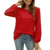 Fantaslook Blouses for Women Crewneck Long Sleeve Tops Chiffon Pom Pom Shirts Fall Casual