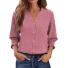 Fantaslook Plaid Button Down Shirts for Women 3/4 Sleeve V neck Work Shirt with Smocked Cuffs Dressy Cotton Blouses Tops