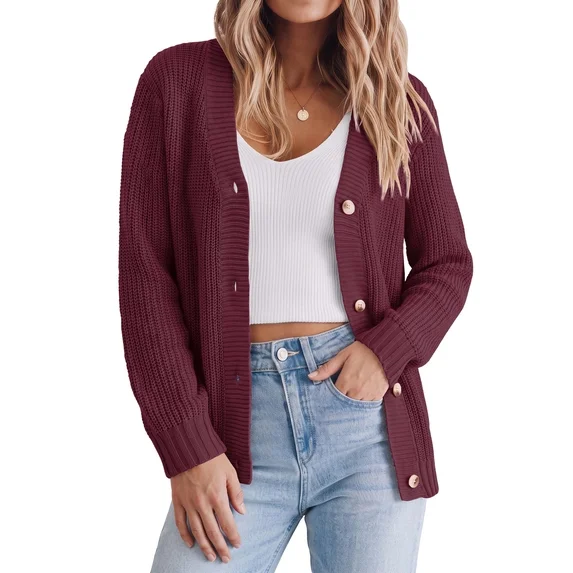 Fantaslook Knit Cardigan for Women Long Sleeve Open Front Sweaters Button Down Tops Casual Trendy Fall Outfits