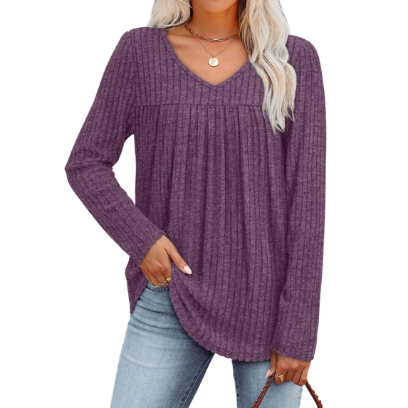 Fantaslook Long Sleeve Shirts for Women V Neck Lightweight Sweaters Casual Fall Tunic Tops Fashion Spring Clothes