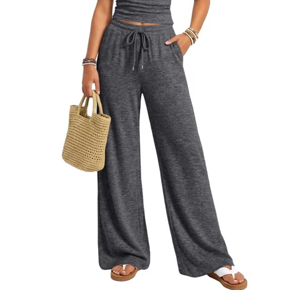 Fantaslook Womens Wide Leg Pants High Waist Drawstring Casual Lounge Pant Soft Stretchy Flowy Palazzo Pants with Pockets for Daily Work Travel