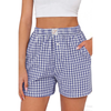 Fantaslook Plaid Shorts for Women Button Gingham Shorts Summer Lounge Boxers Beach Shorts Pants with Pocket