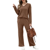 Fantaslook Two Piece Lounge Sets for Women Vacation Travel Fall Outfits V Neck Tops Wide Leg Pants Matching Sets Women Clothing