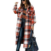 Fantaslook Flannel Shirts for Women Button Up Plaid Shirt Long Pocketed Shacket Jacket Coat